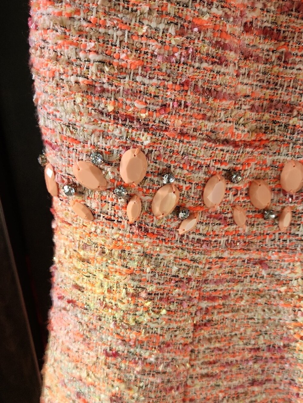 Boston Proper Pink Tweed Rhinestone Mini Sheath Dress with Waist Embellishment - Picture 8 of 11
